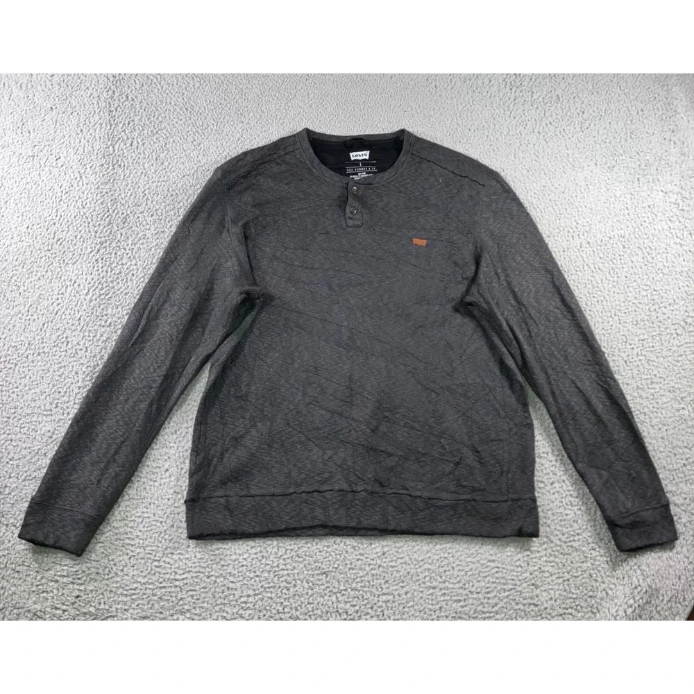 Levi's Henley Shirt Men L Gray Long Sleeve Two Button Placket‎ Heathered